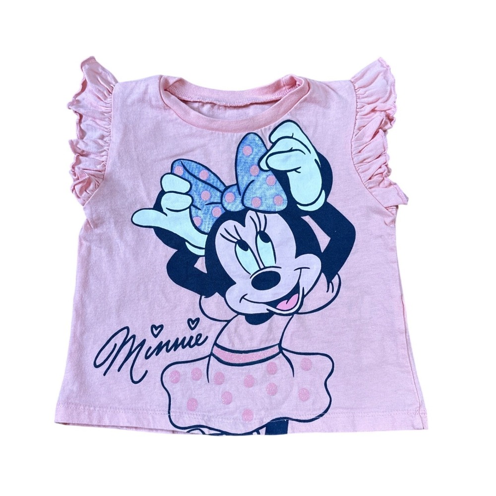 Disney Minnie Mouse T-Shirt Kids Pink Ruffle Flutter Sleeve Graphic SIZE 3T‎